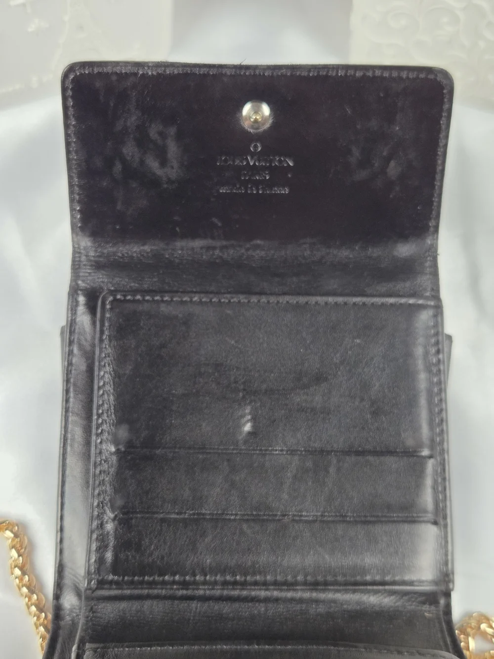 Louis Vuitton Vernis Compact Wallet Black Refurbished Custom Dyed TH0044